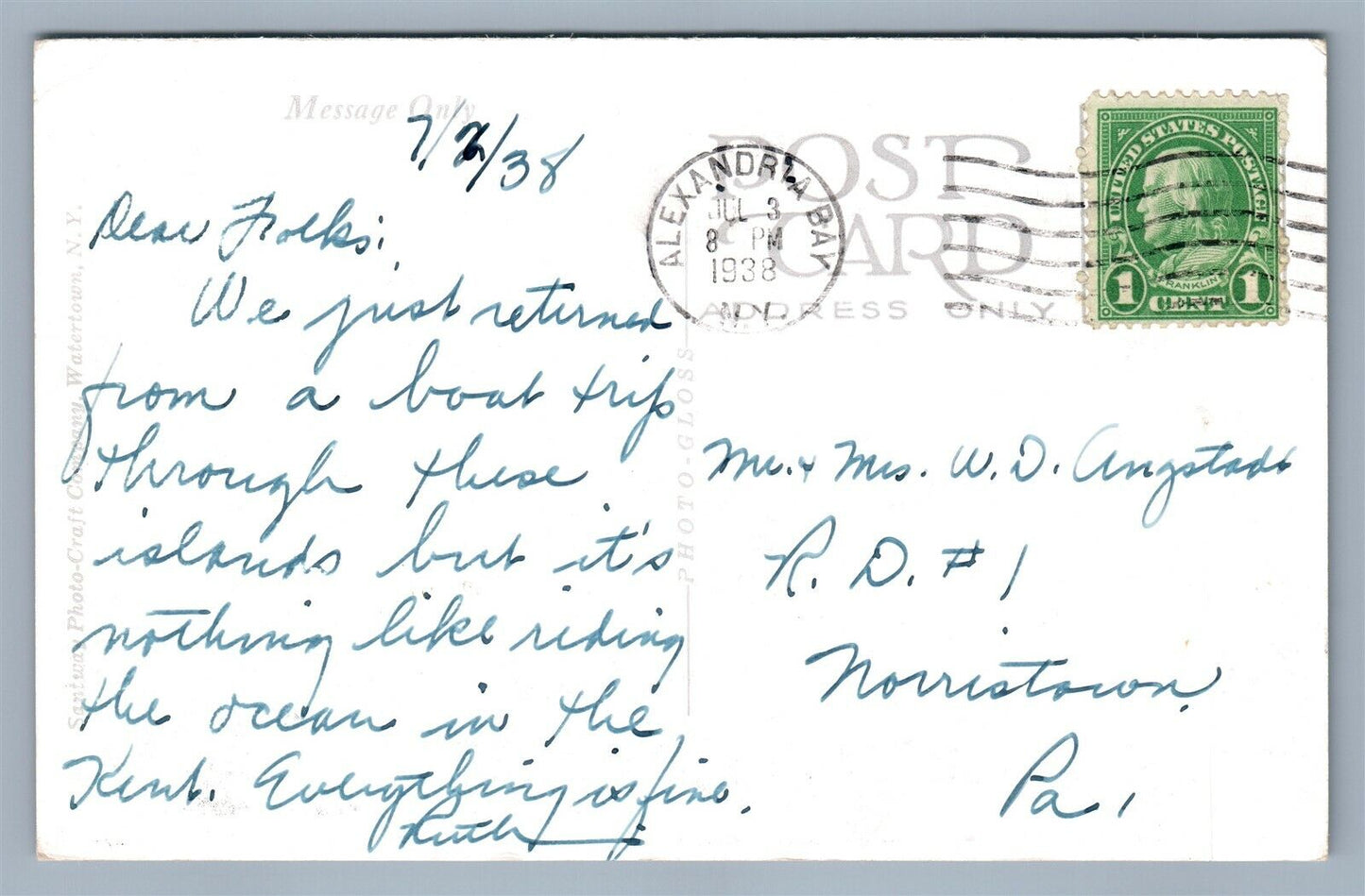 THOUSAND ISLANDS NY ROCK ISLAND LIGHT STATION LIGHTHOUSE ANTIQUE POSTCARD