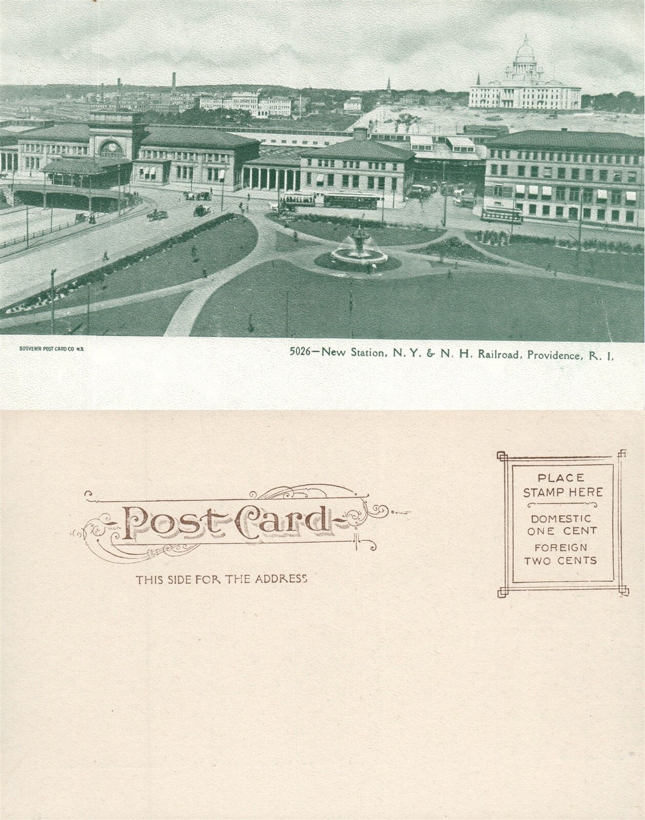 PROVIDENCE RI RAILWAY STATION ANTIQUE UNDIVIDED POSTCARD RAILROAD TRAIN DEPOT