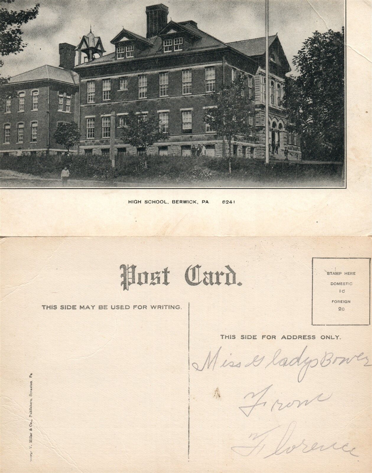 BERWICK PA HIGH SCHOOL ANTIQUE POSTCARD
