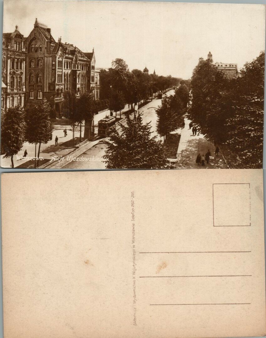 VINTAGE POLISH REAL PHOTO POSTCARD RPPC ALEJE UJAZDOWSKIE WARSAW POLAND