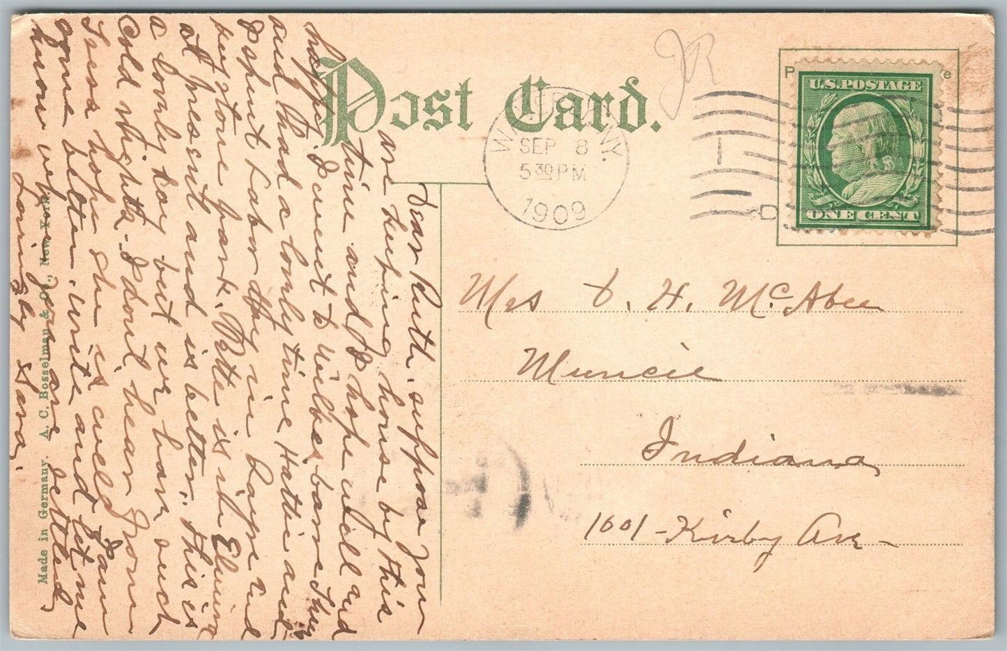 SAYRE PA KEYSTONE AVENUE 1909 ANTIQUE POSTCARD