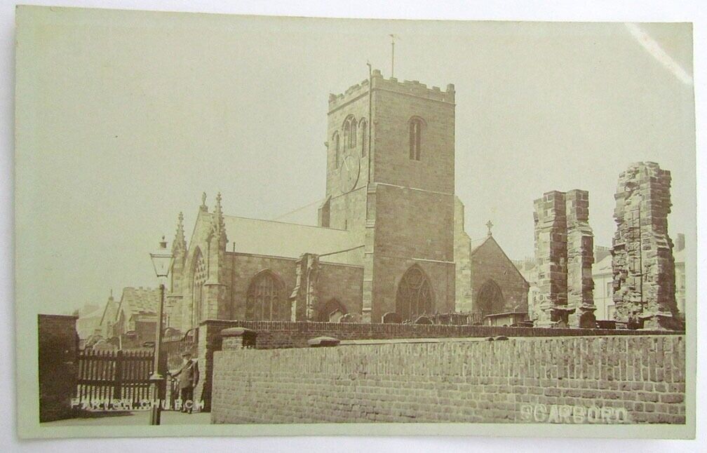 RPPC ANTIQUE REAL PHOTO POSTCARD ST.MARY'S PARISH CHURCH SCARBORO YORKSHIRE UK