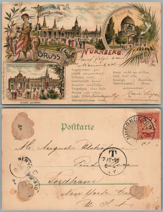 GRUSS AUS NURNBERG GERMANY 1906 ANTIQUE POSTCARD w/ STAMP