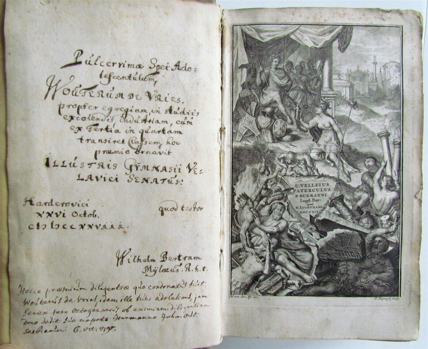 1719 PRIZED VELLUM BINDING ROMAN HISTORY by VELLEIUS PATERCULUS antique