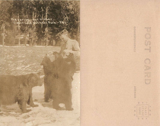 CRATER LAKE NATIONAL PARK OR BABY BEARS ANTIQUE REAL PHOTO POSTCARD RPPC