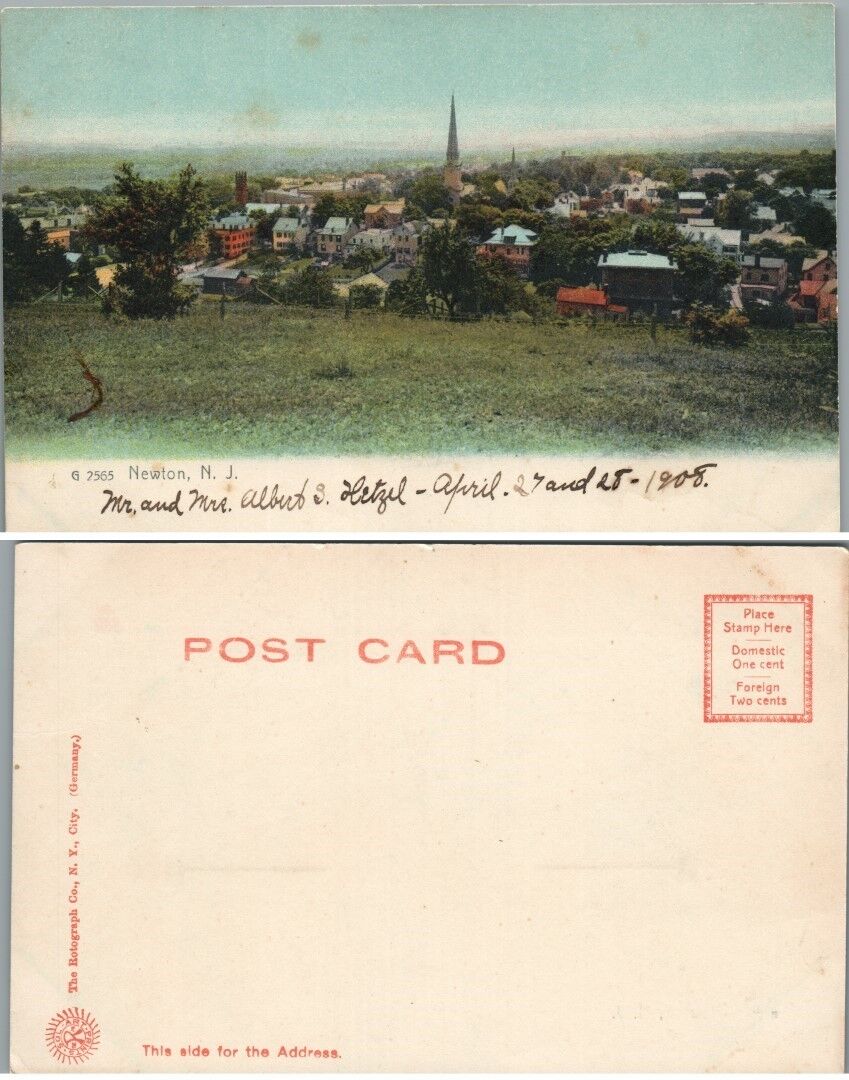 ANTIQUE POSTCARD BIRD'S EYE VIEW OF NEWTON N.J.