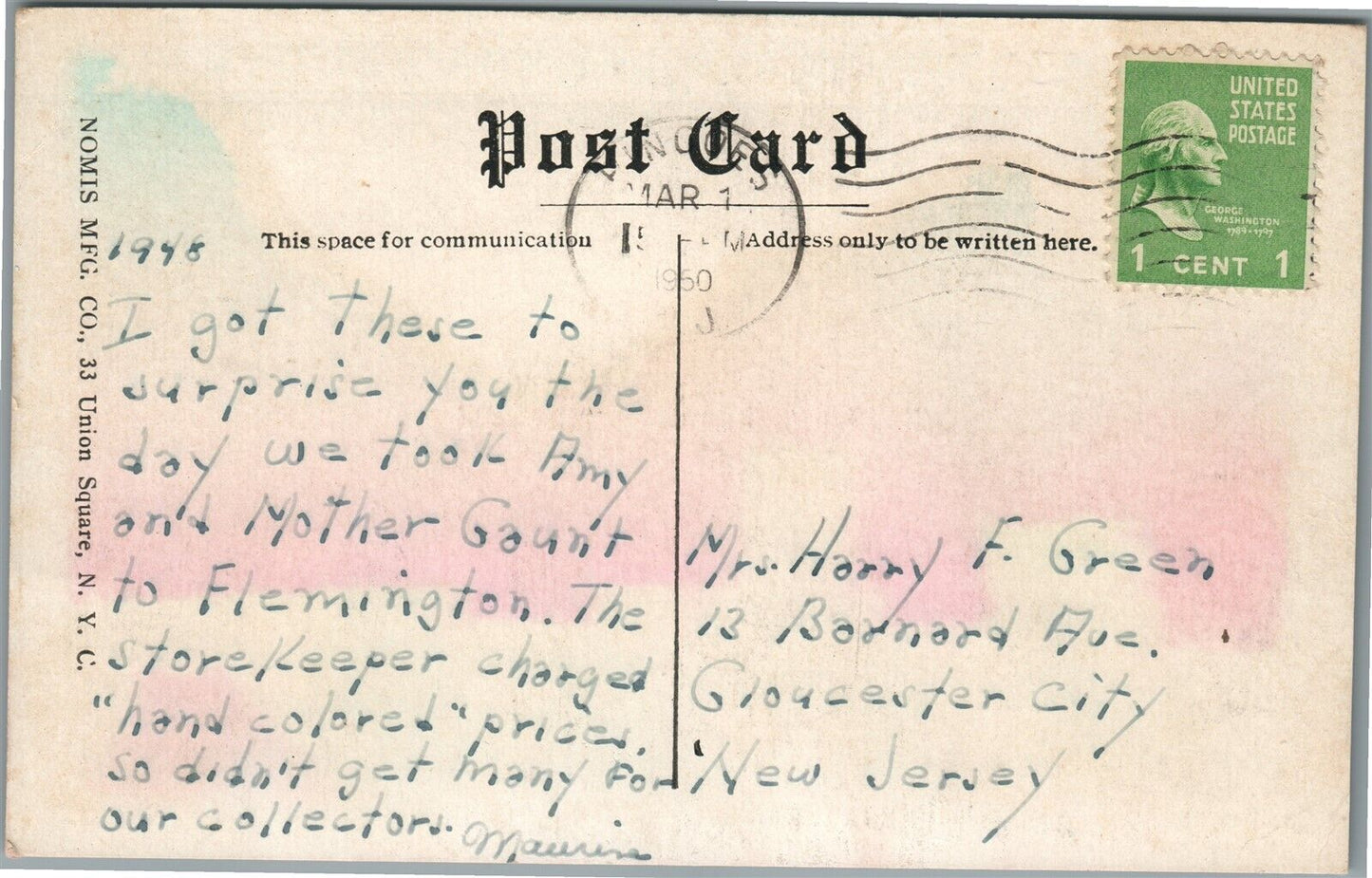 RINGOES NJ BAPTIST CHURCH ANTIQUE POSTCARD