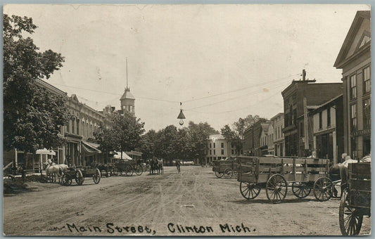 CLINTON MI MAIN STREET ANTIQUE REAL PHOTO POSTCARD RPPC