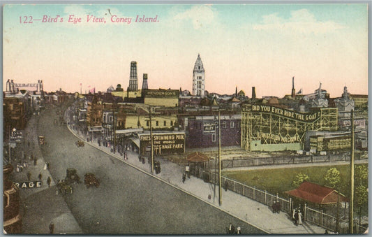 BROOKLYN NY CONEY ISLAND BIRDS EYE VIEW ANTIQUE POSTCARD