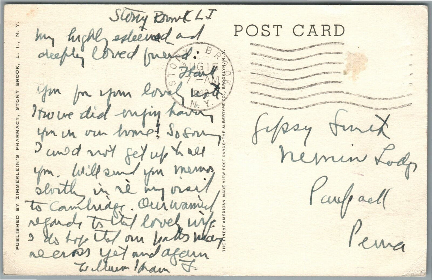 LONG ISLAND NY OLDFIELD POINT LIGHTHOUSE NEAR STONY BROOK ANTIQUE POSTCARD