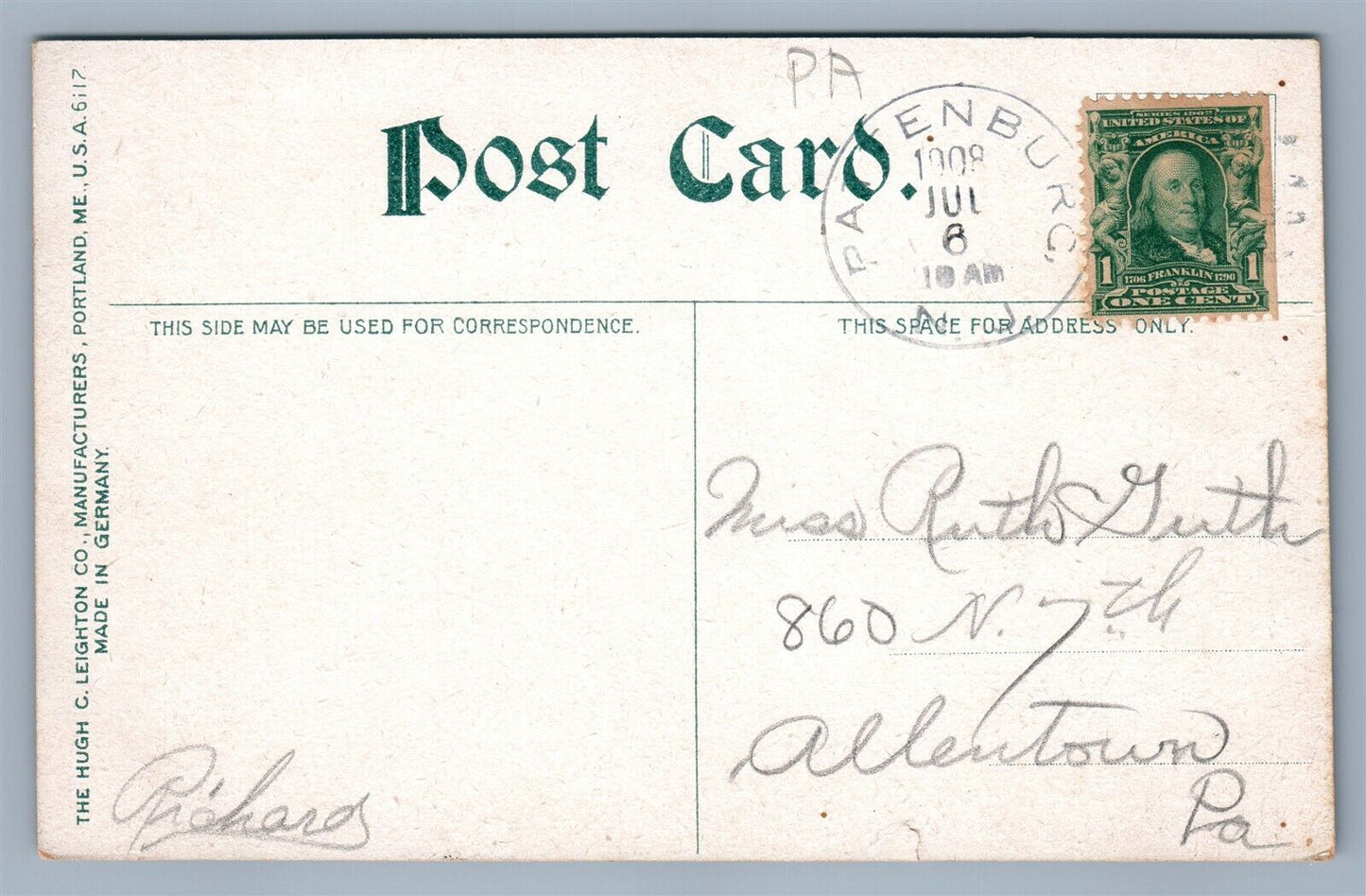 BELLEWOOD PA ON LINE OF LVRR RAILROAD DANCING PAVILION ANTIQUE POSTCARD