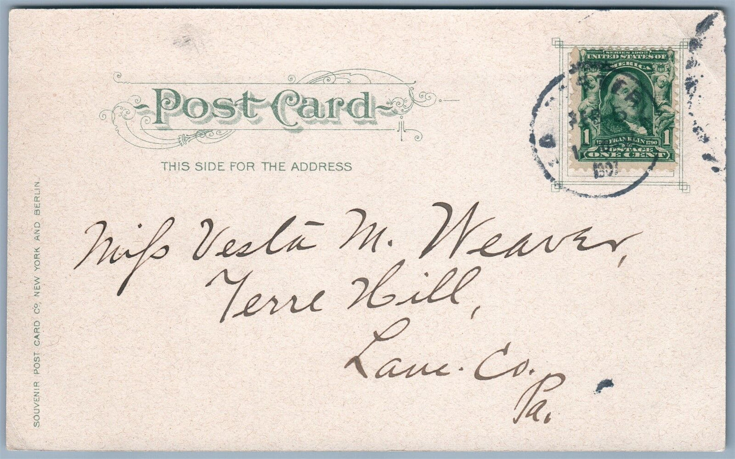 MILLERSVILLE PA STATE NORMAL SCHOOL 1907 UNDIVIDED ANTIQUE POSTCARD