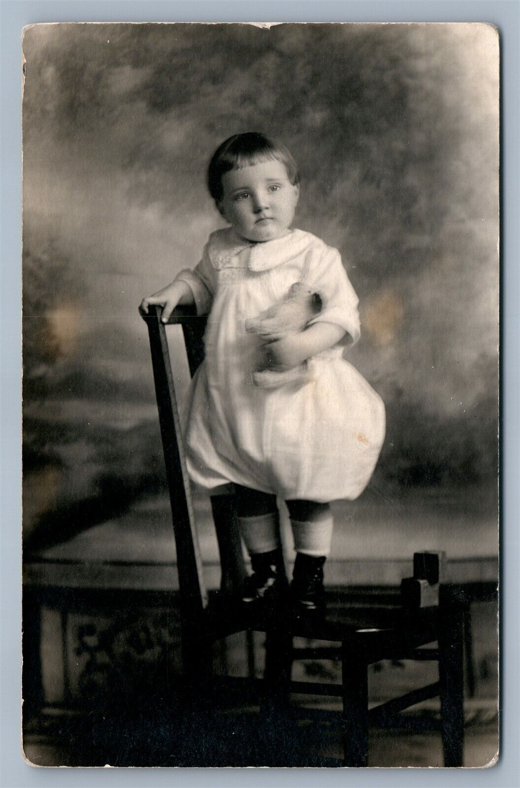 SMALL GIRL w/ TOY DOG ANTIQUE REAL PHOTO POSTCARD RPPC
