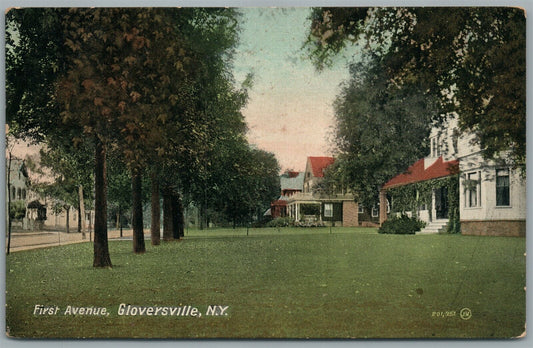 GLOVERSVILLE NY FIRST AVENUE ANTIQUE POSTCARD