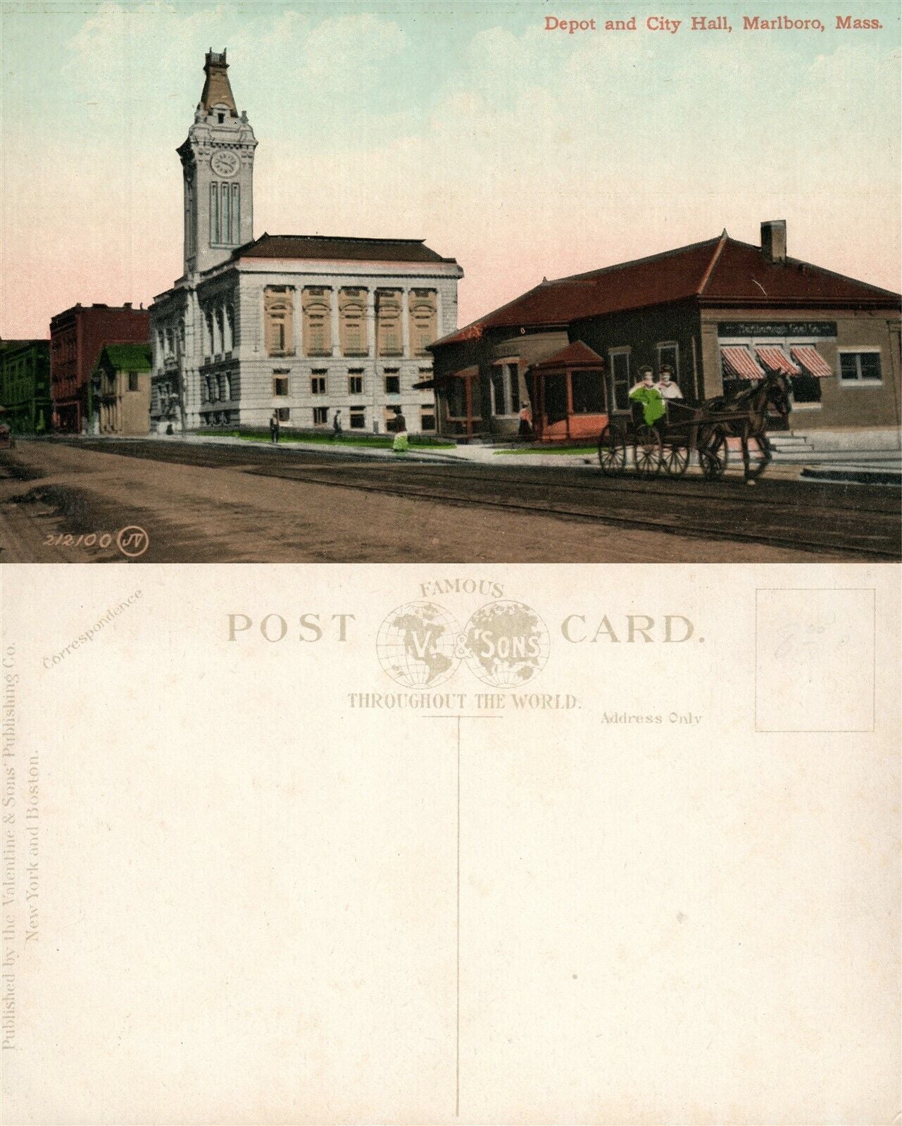 MARLBORO MA RAILWAY STATION & CITY HALL ANTIQUE POSTCARD RAILROAD DEPOT