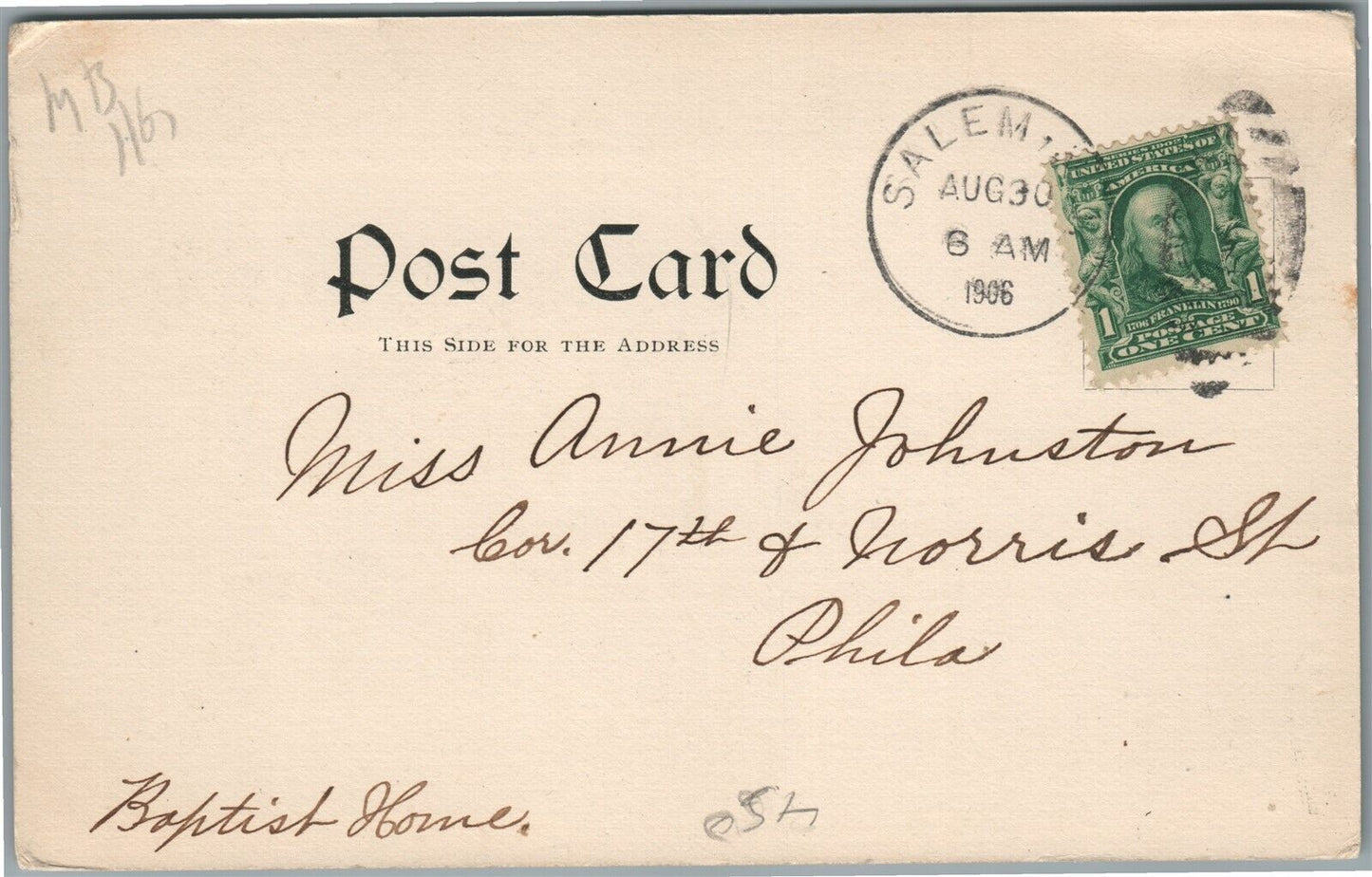 SALEM NJ WALNUT STREET ME CHURCH ANTIQUE POSTCARD