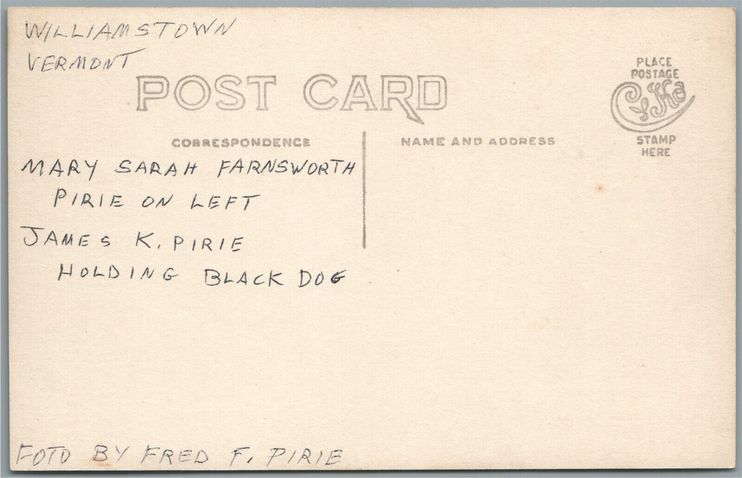 WILLIAMSTOWN VT APPLE ORCHARD GUESTS w/ DOG ANTIQUE REAL PHOTO POSTCARD RPPC