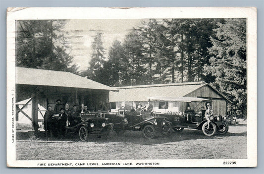 FIRE DEPARTMENT CAMP LEWIS AMERICAN LAKE WASHINGTON ANTIQUE POSTCARD