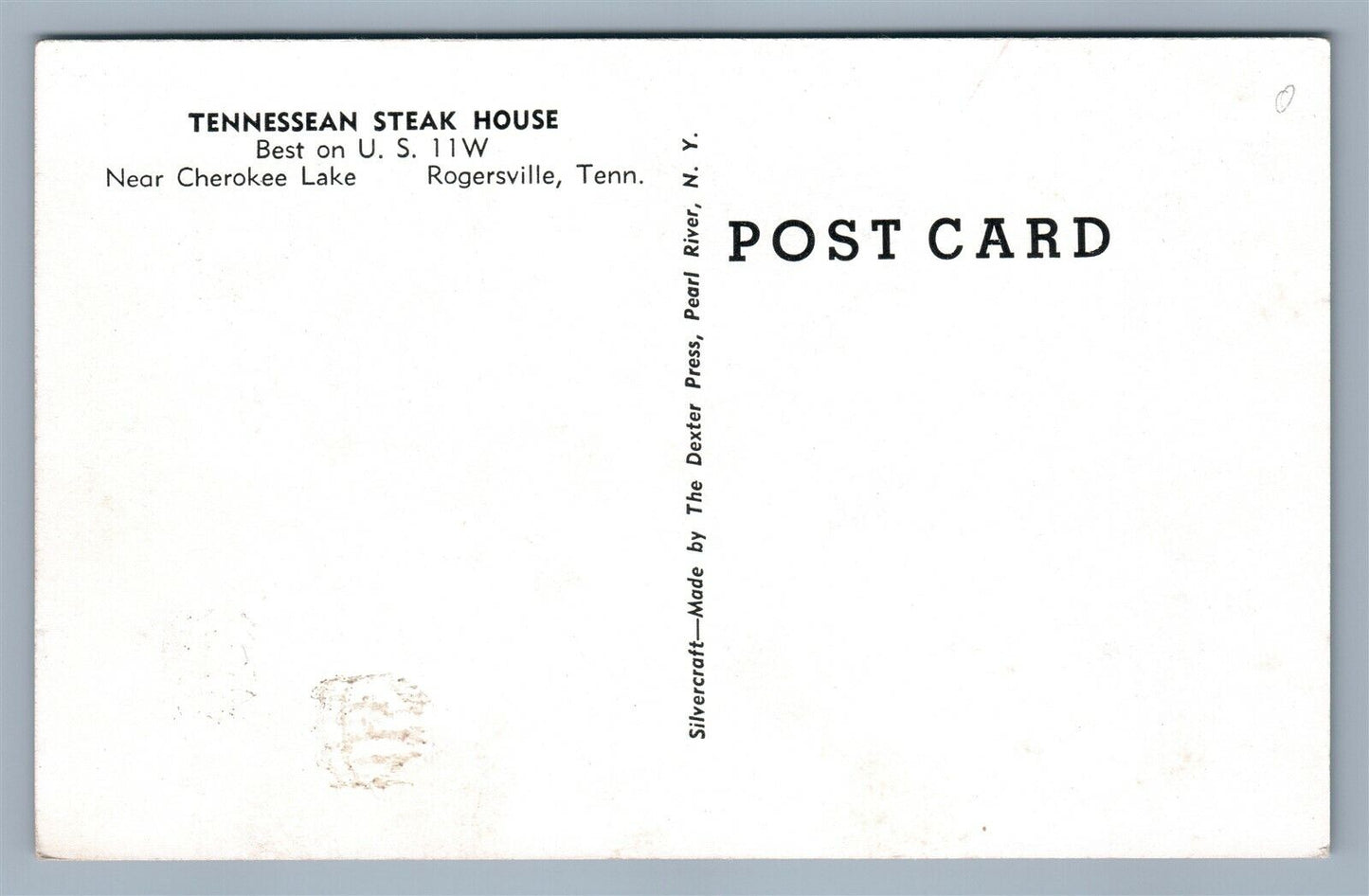 ROGERSVILLE TN TENNESSEAN STEAK HOUSE VINTAGE POSTCARD