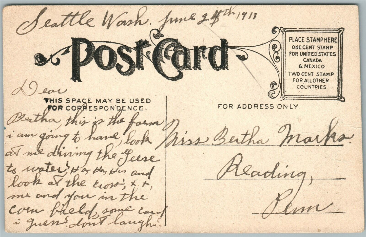 EXAGGERATED FARMING ANTIQUE 1913 POSTCARD CROPS ARE VERY GOOD in OUR LOCALITY