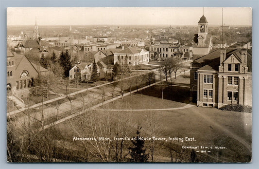 ALEXANDRIA MN FROM COURT HOUSE TOWER ANTIQUE REAL PHOTO POSTCARD RPPC