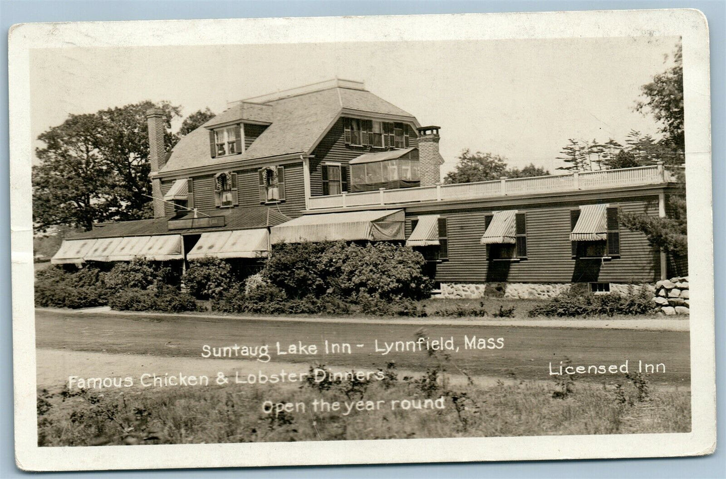 LYNNFIELD MA SUNTAUG LAKE INN ANTIQUE REAL PHOTO POSTCARD RPPC