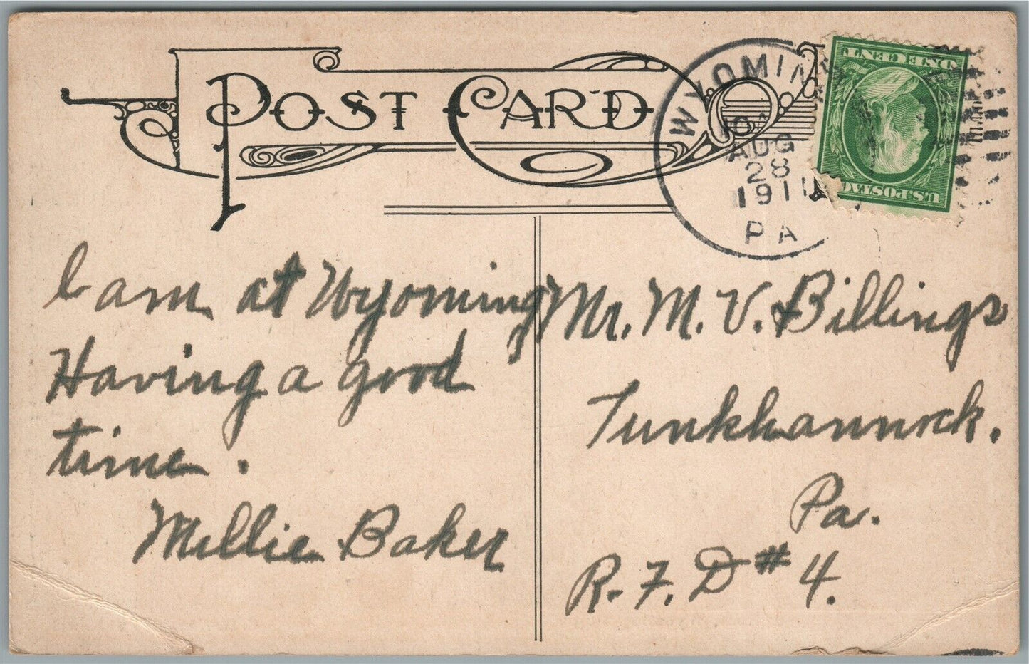 WYOMING PA PRESBYTERIAN CHURCH ANTIQUE POSTCARD