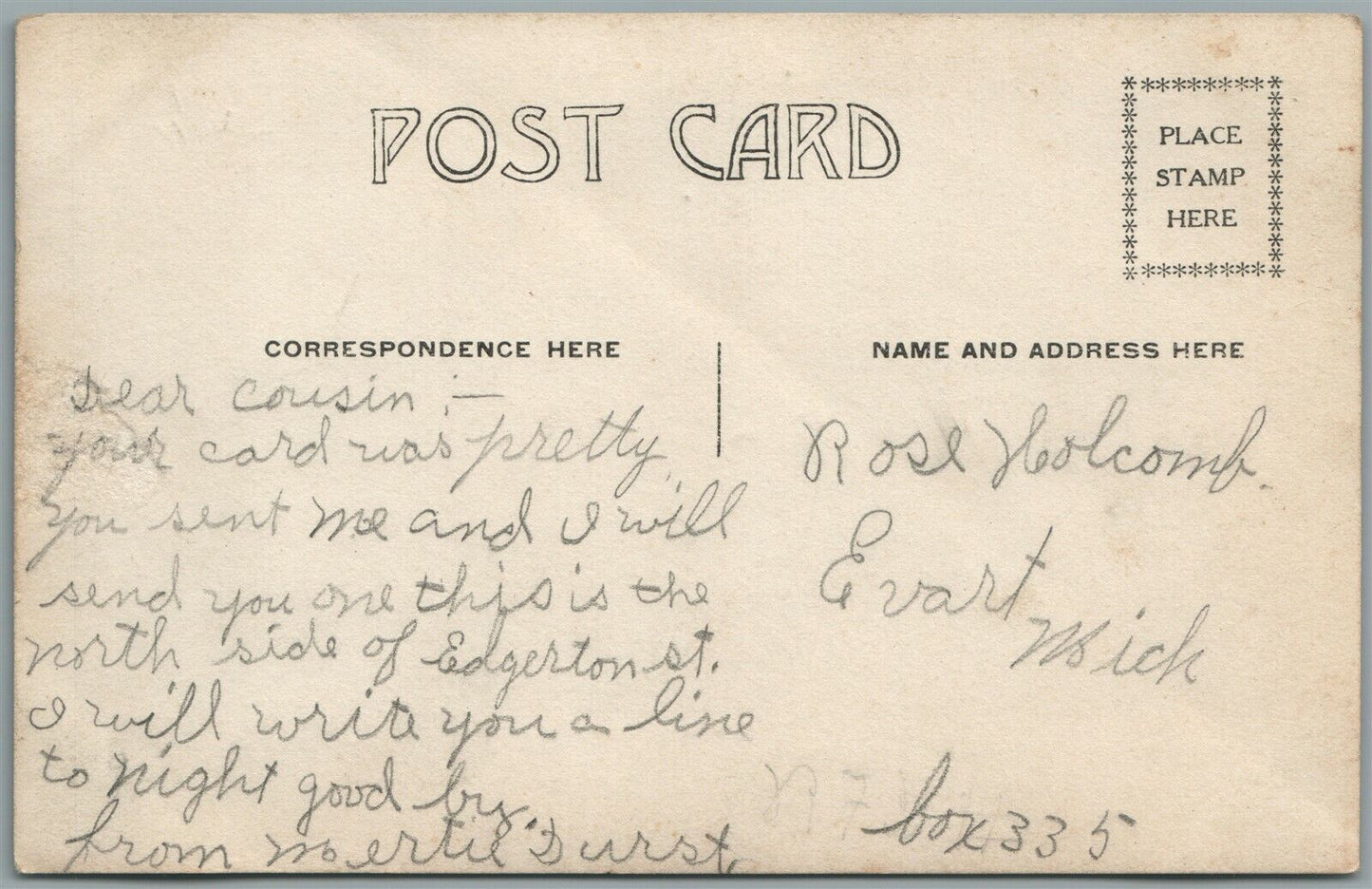 HOWARD CITY MI EDGERTON STREET ANTIQUE REAL PHOTO POSTCARD RPPC