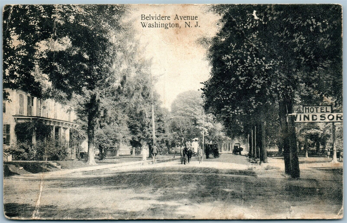 WASHINGTON NJ BELVIDERE AVE. 1914 ANTIQUE POSTCARD