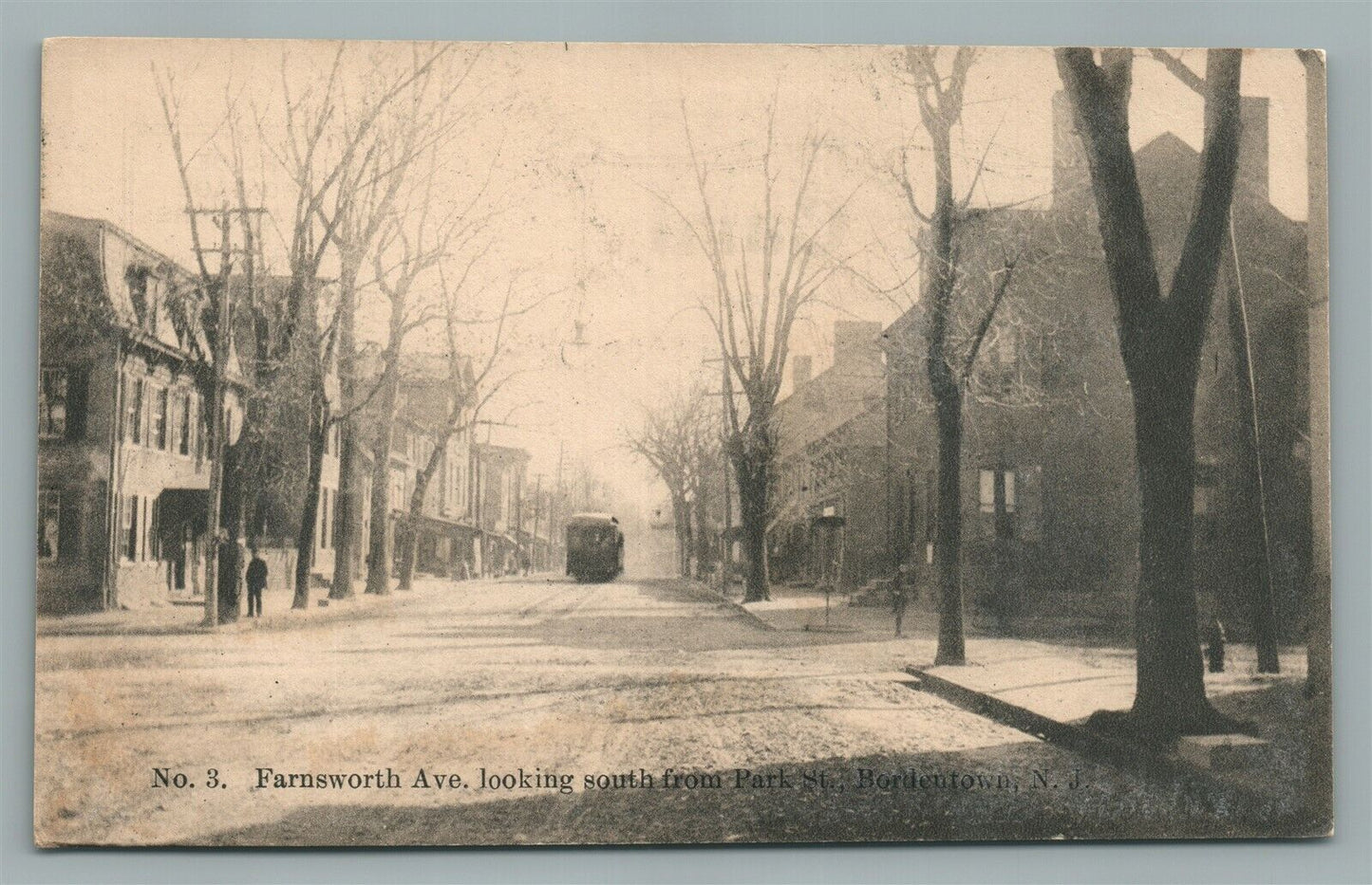 BORDENTOWN NJ FARNSWORTH AVENUE TROLLEY ANTIQUE POSTCARD