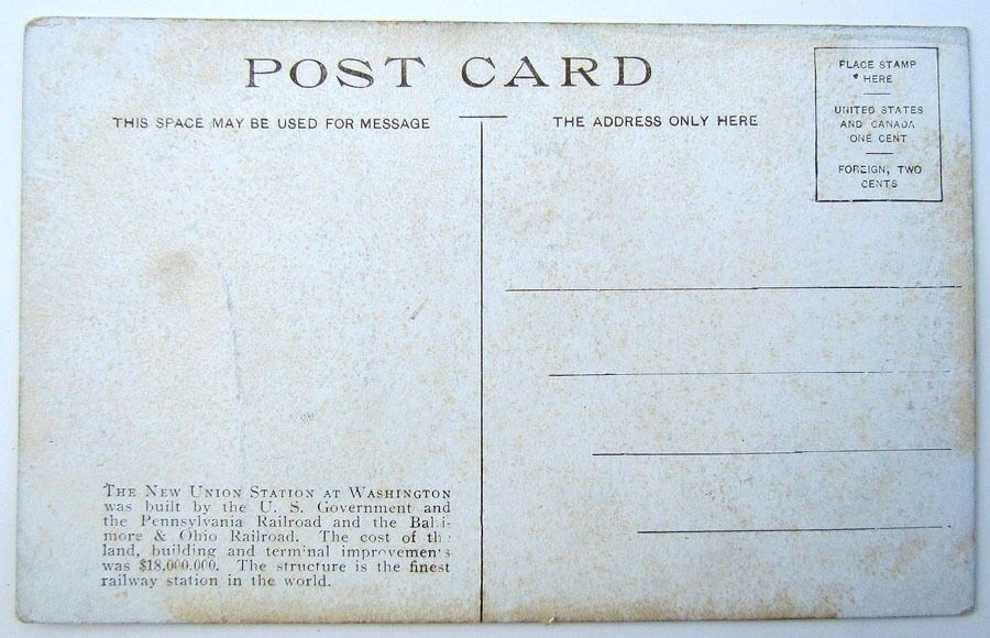 VINTAGE POSTCARD NEW UNION STATION WASHINGTON DC railroad train railway