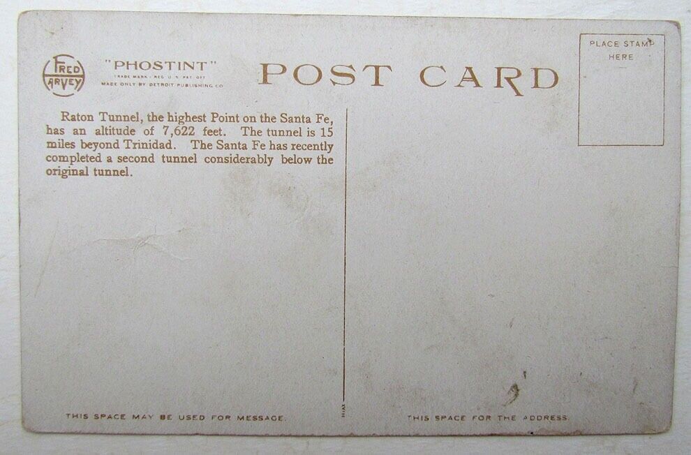 VINTAGE POSTCARD RATON TUNNEL SANTA FE TRINIDAD COLO & RATON NM railroad railway