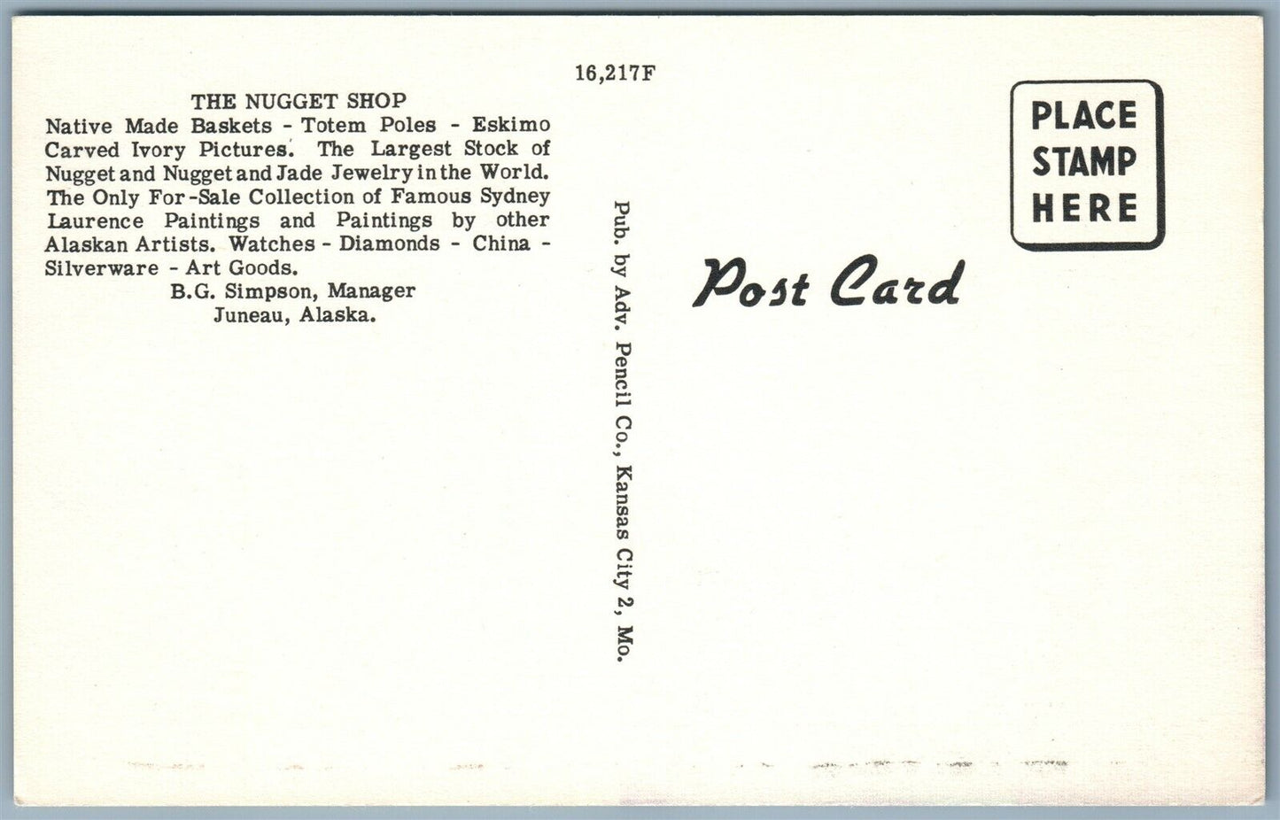 INDIAN NUGGET SHOP JUNEAU ALASKA VINTAGE POSTCARD