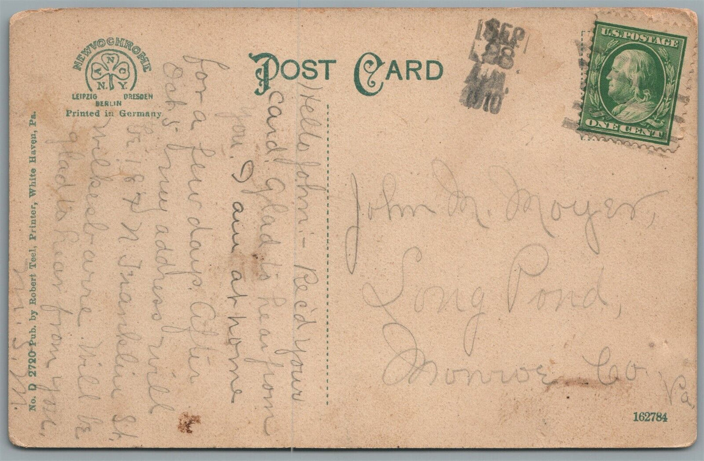 BEAR CREEL PA HOTEL & RAILROAD DEPOT RAILWAY STATION ANTIQUE POSTCARD