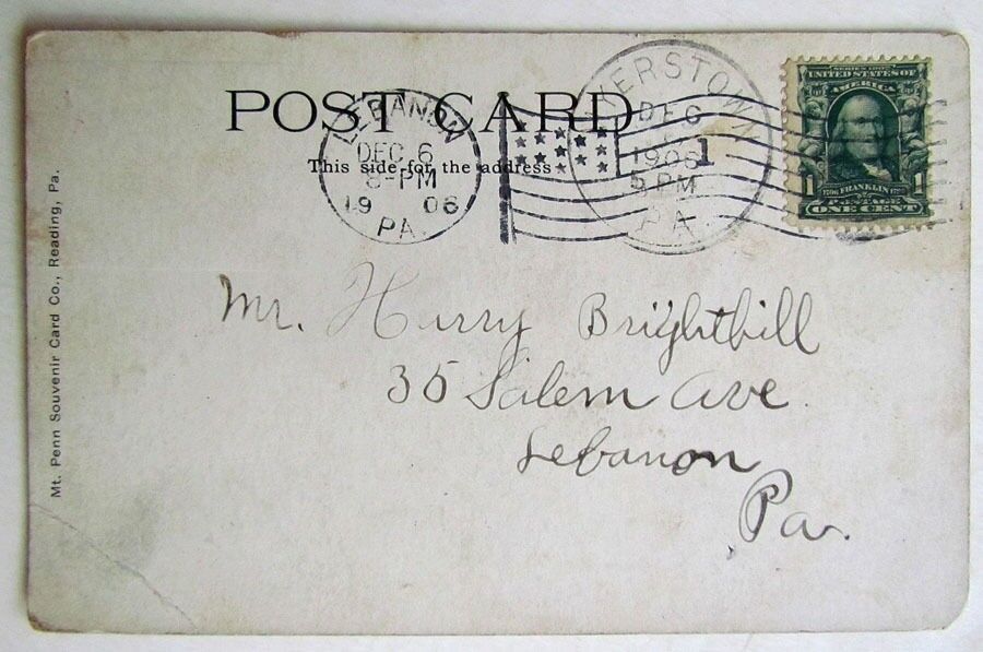 1906 VINTAGE UNDIVIDED POSTCARD CITY OF READING PA LOOKING EAST street scene