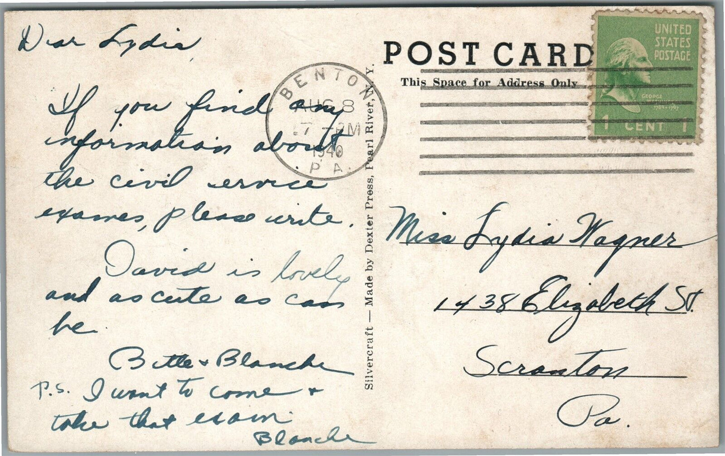 BENTON PA PARK SCENE ANTIQUE POSTCARD