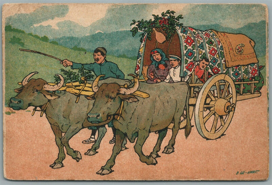 GEORGIA TIFLIS CAUCASUS RETURNING TO THE TOWN SIGNED ANTIQUE RUSSIAN POSTCARD