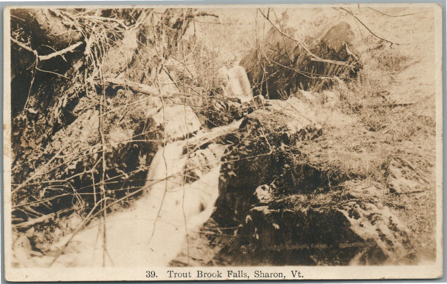 SHARON VT TROUT BROOK FALLS ANTIQUE REAL PHOTO POSTCARD RPPC