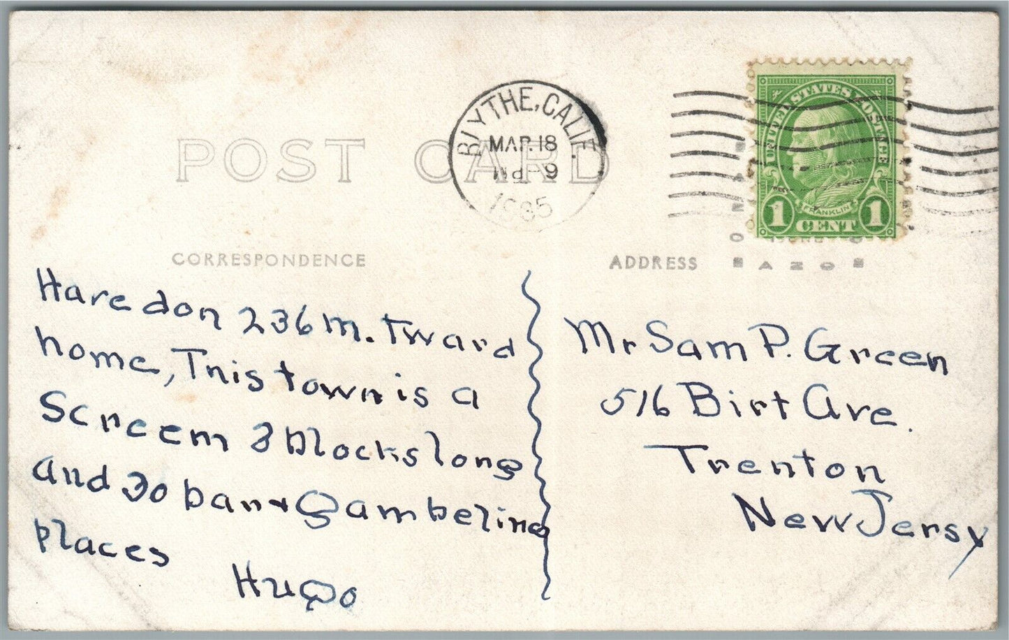 BLYTHE CA STREET SCENE TEXACO GAS STATION VINTAGE REAL PHOTO POSTCARD RPPC