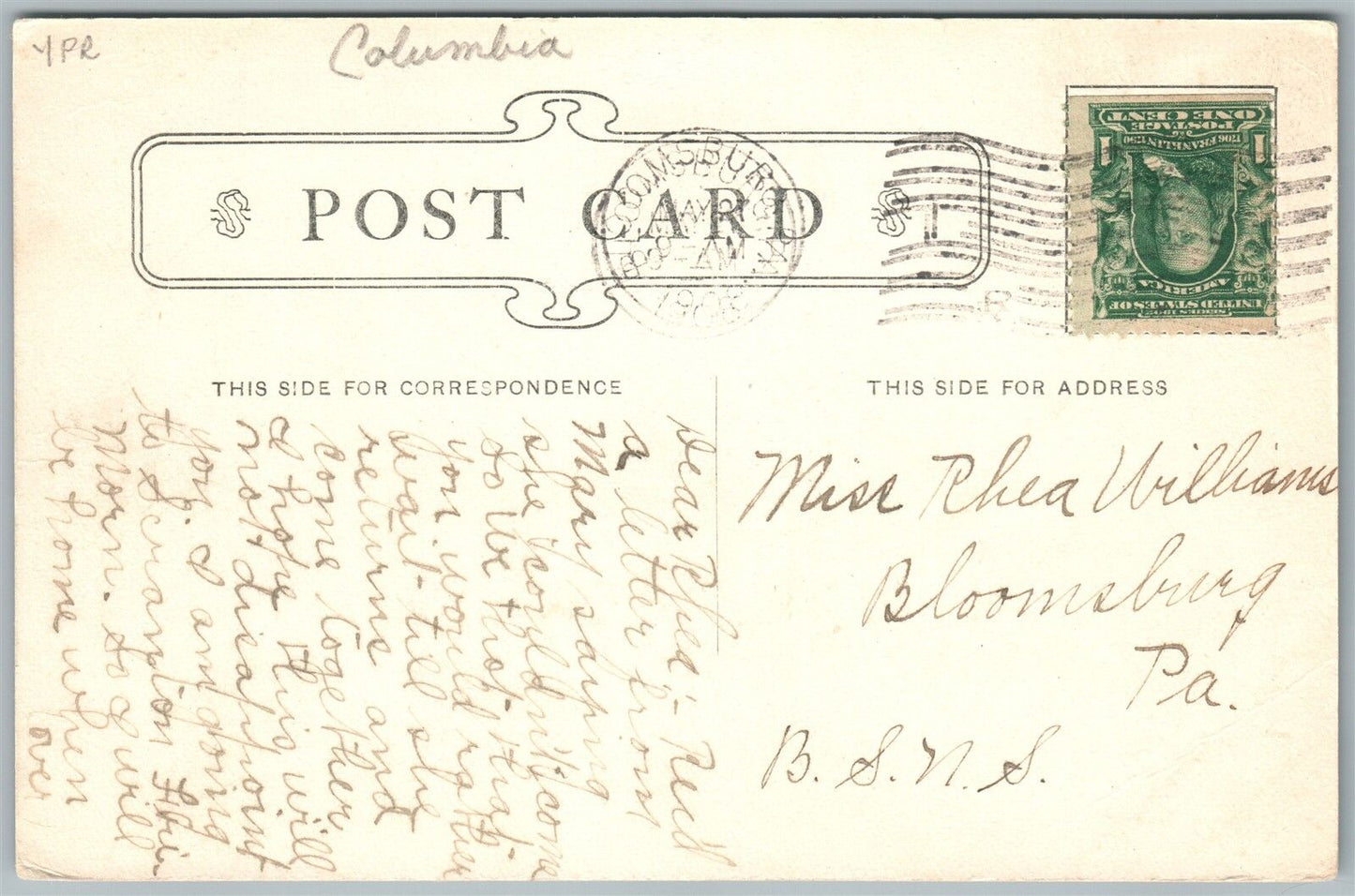 BERWICK PA Y.M.C.A. 1908 ANTIQUE POSTCARD