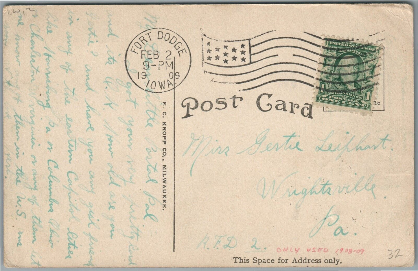 FORT DODGE IA CENTRAL AVENUE ANTIQUE POSTCARD