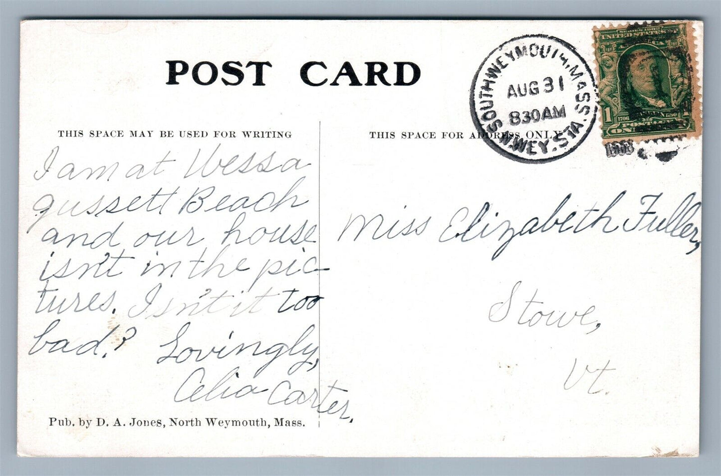 WESSAGUSSETT NORTH WEYMOUTH MA ANTIQUE POSTCARD