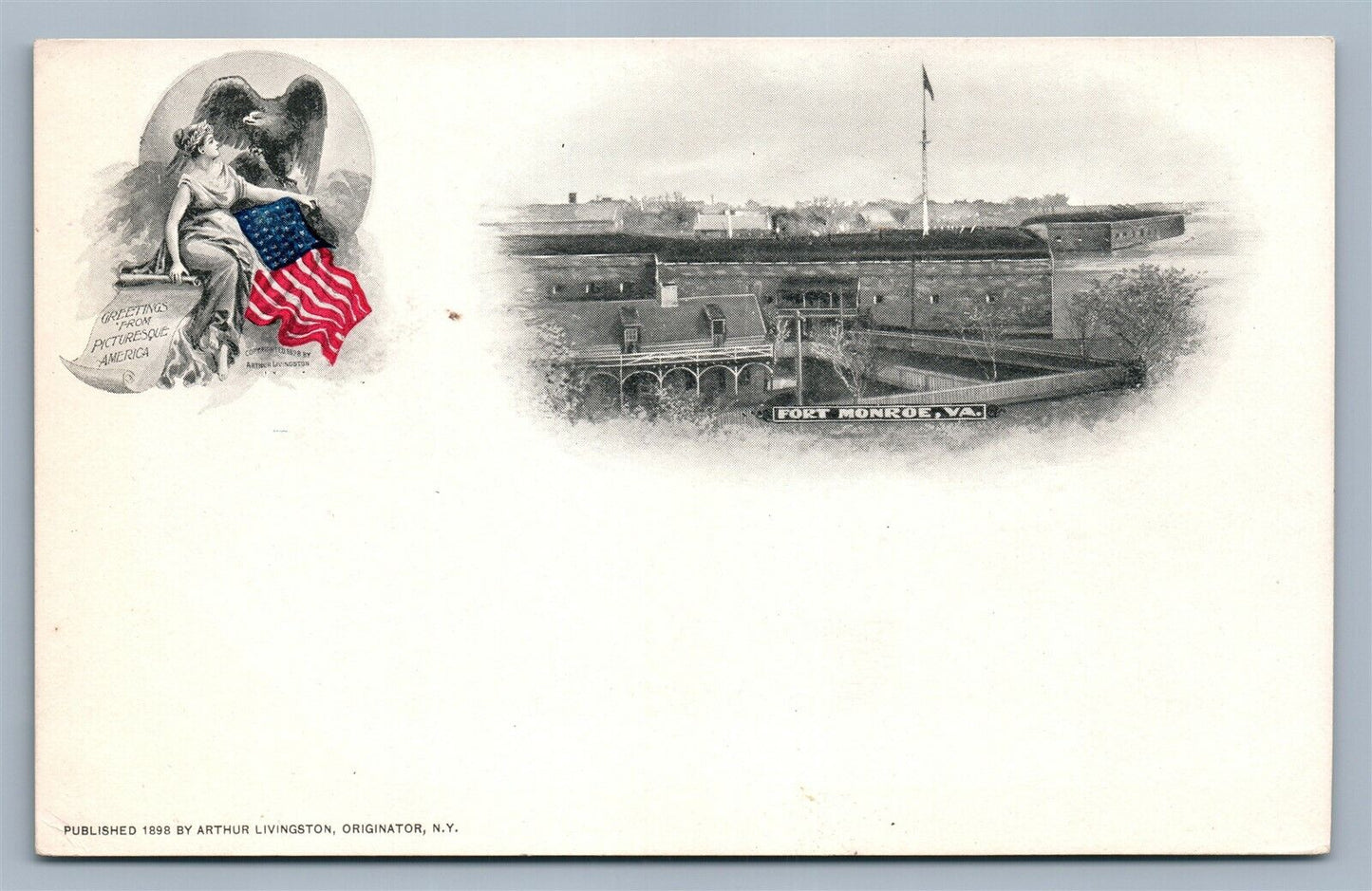 FORT MONROW VA PIONEER ANTIQUE POSTCARD by ARTHUR LIVINGSTON