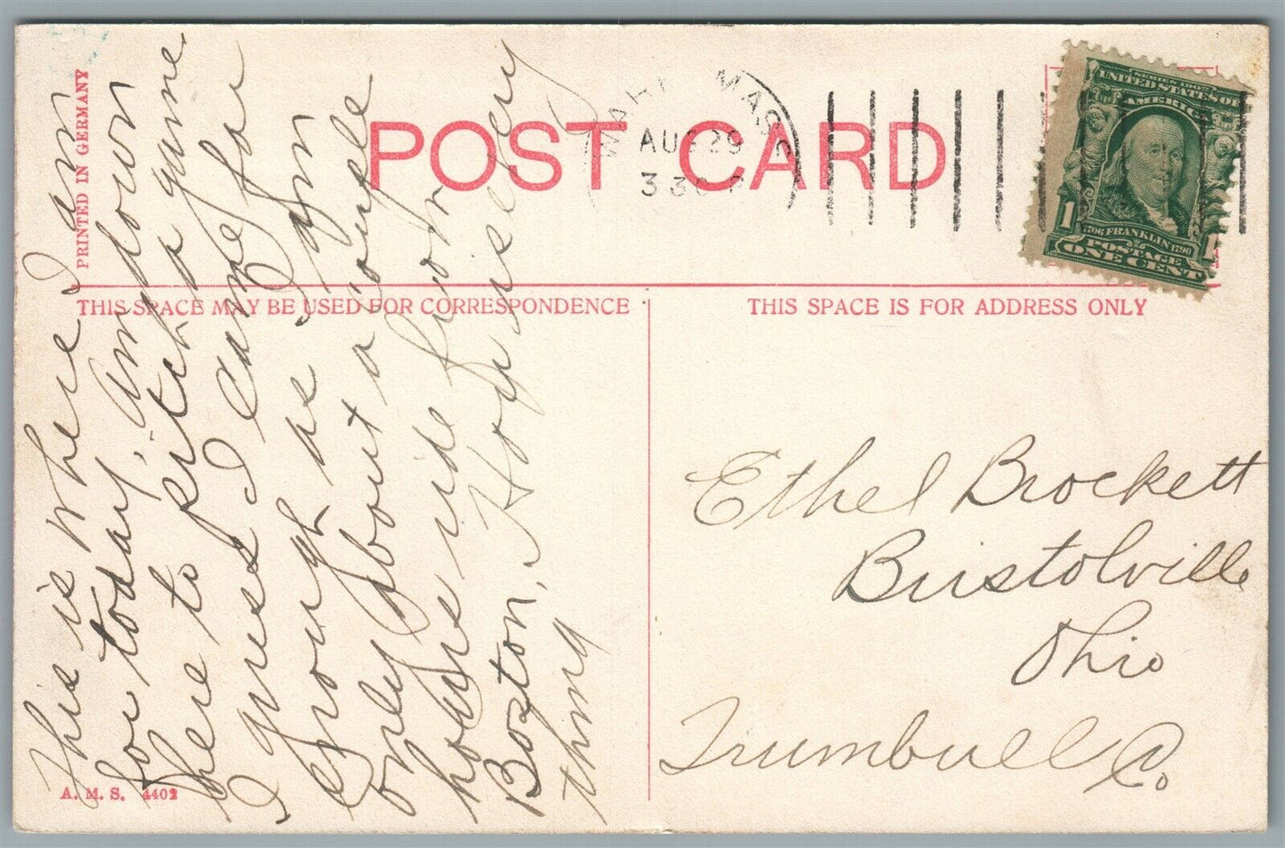 WARE MA BANK STREET ANTIQUE POSTCARD