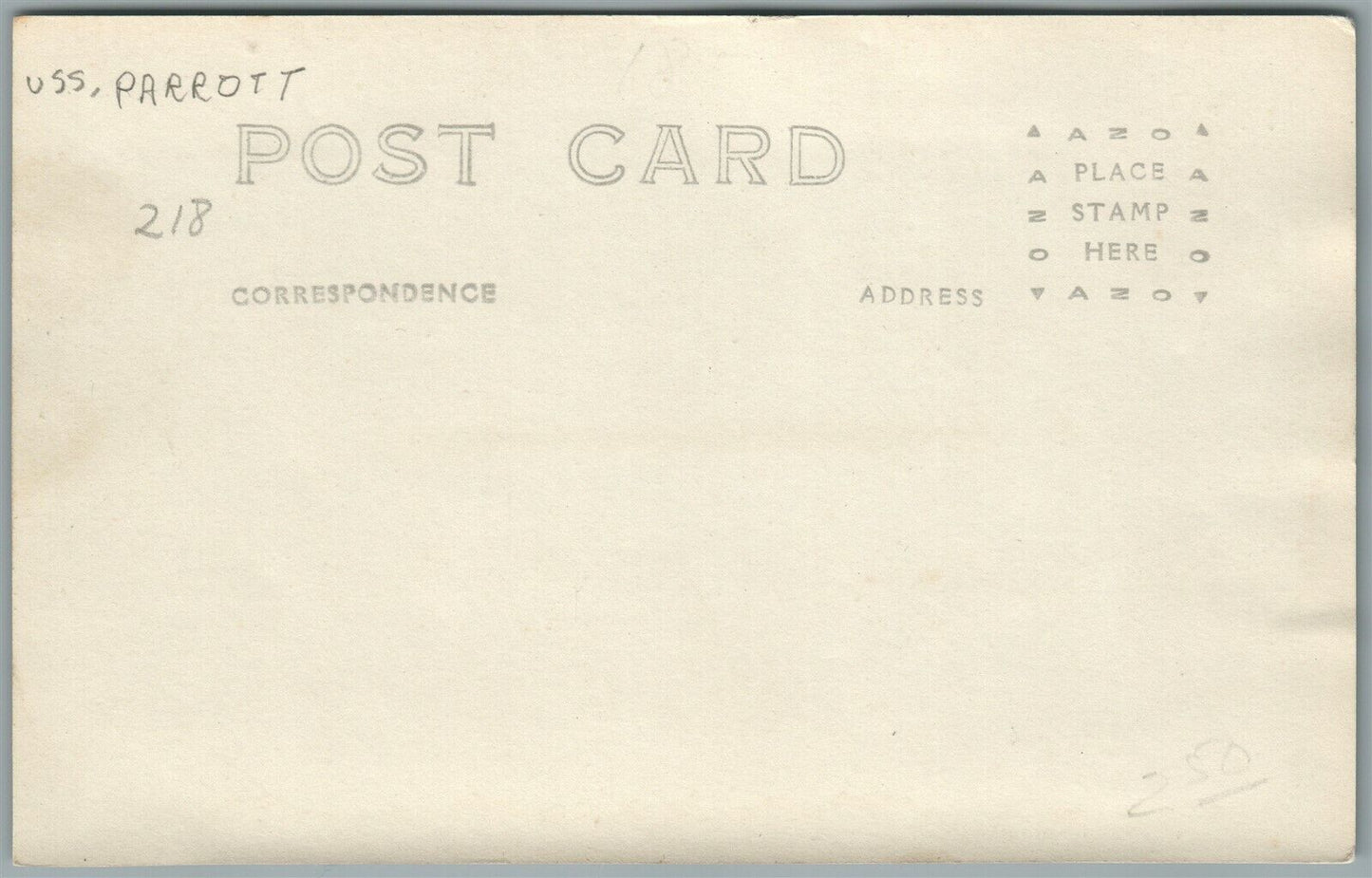 MILITARY SHIP USS PARROTT ANTIQUE REAL PHOTO POSTCARD RPPC