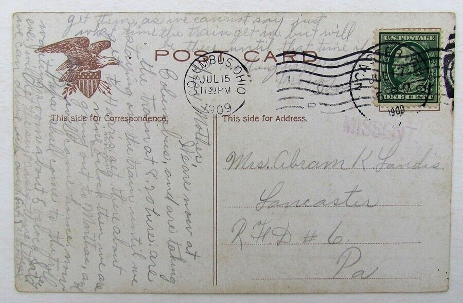 VINTAGE 1909 POSTCARD - UNION DEPOT DAYTON OHIO railroad station railway