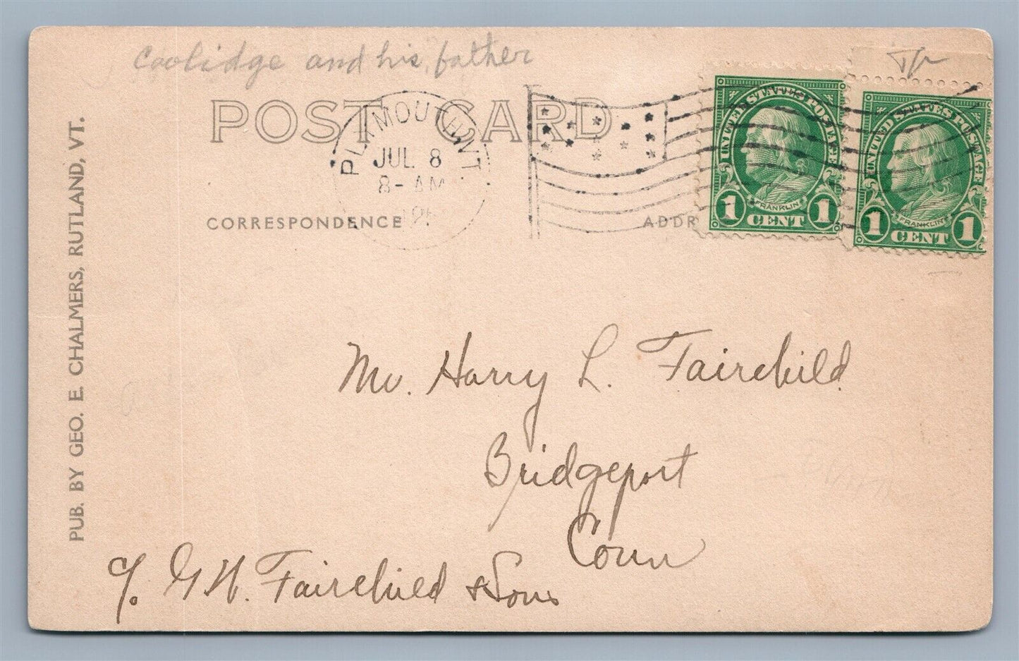 PRESIDENT CALVIN COOLIDGE w/ HIS FATHER ANTIQUE REAL PHOTO POSTCARD RPPC