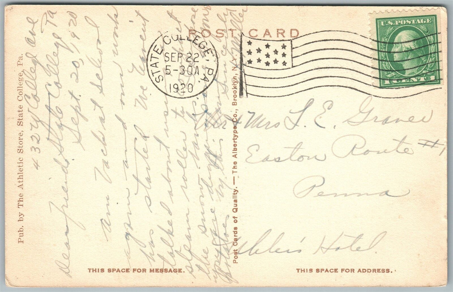 STATE COLLEGE PA HORTICULTURAL BUILDING 1920 ANTIQUE POSTCARD