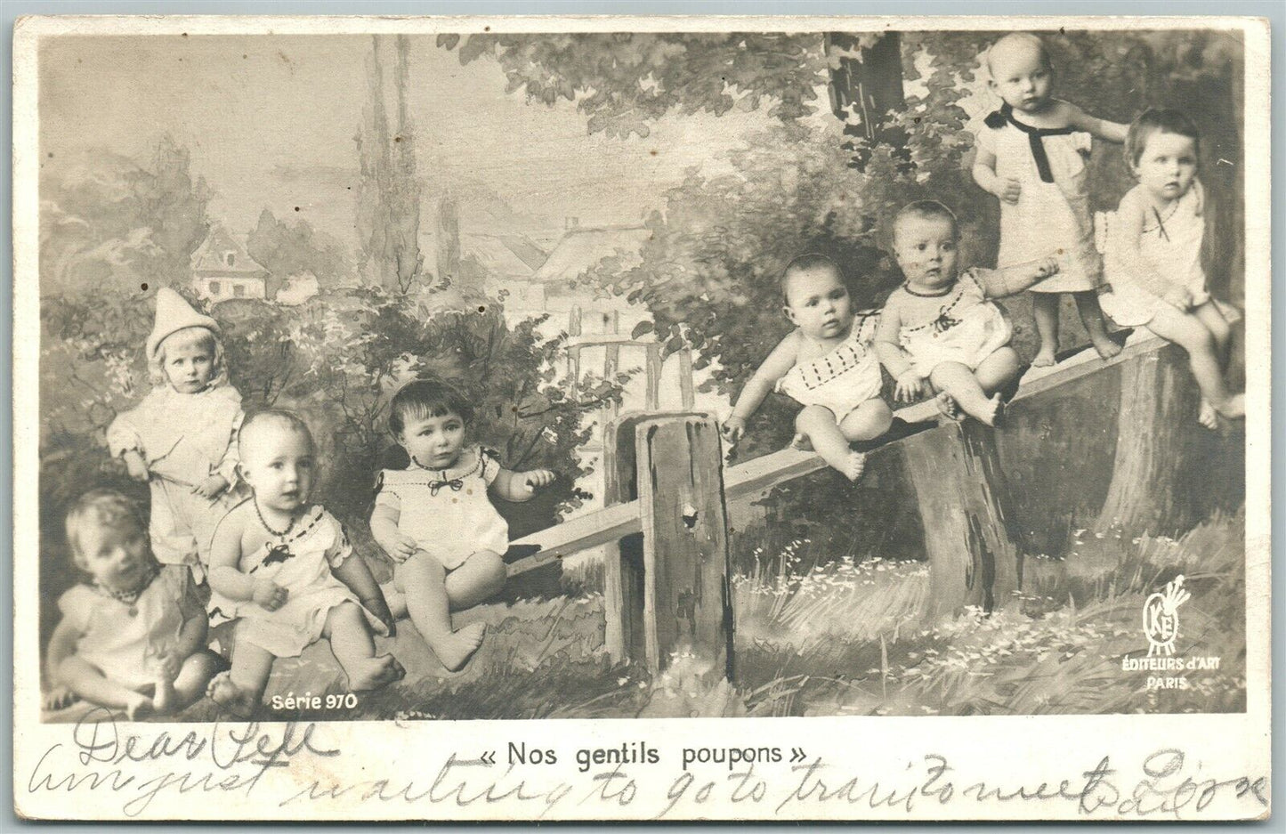 MULTIPLE BABIES PLAYING 1906 REAL PHOTO ANTIQUE POSTCARD RPPC
