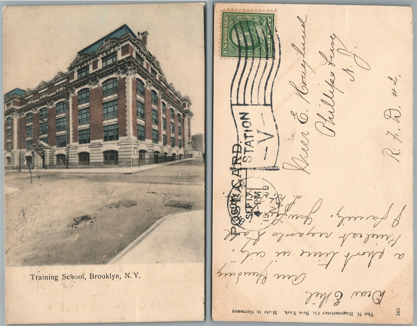 BROOKLYN N.Y. TRAINING SCHOOL 1909 ANTIQUE POSTCARD